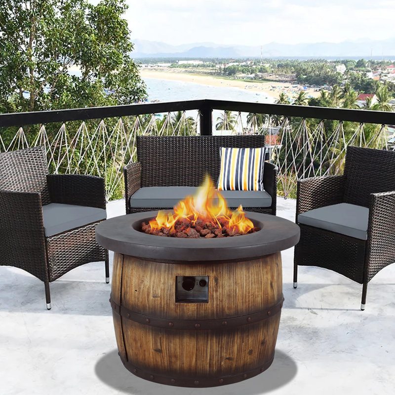 Loon Peak® Outdoor Garden Wine Barrel Propane Fire Pit Table. Wayfair